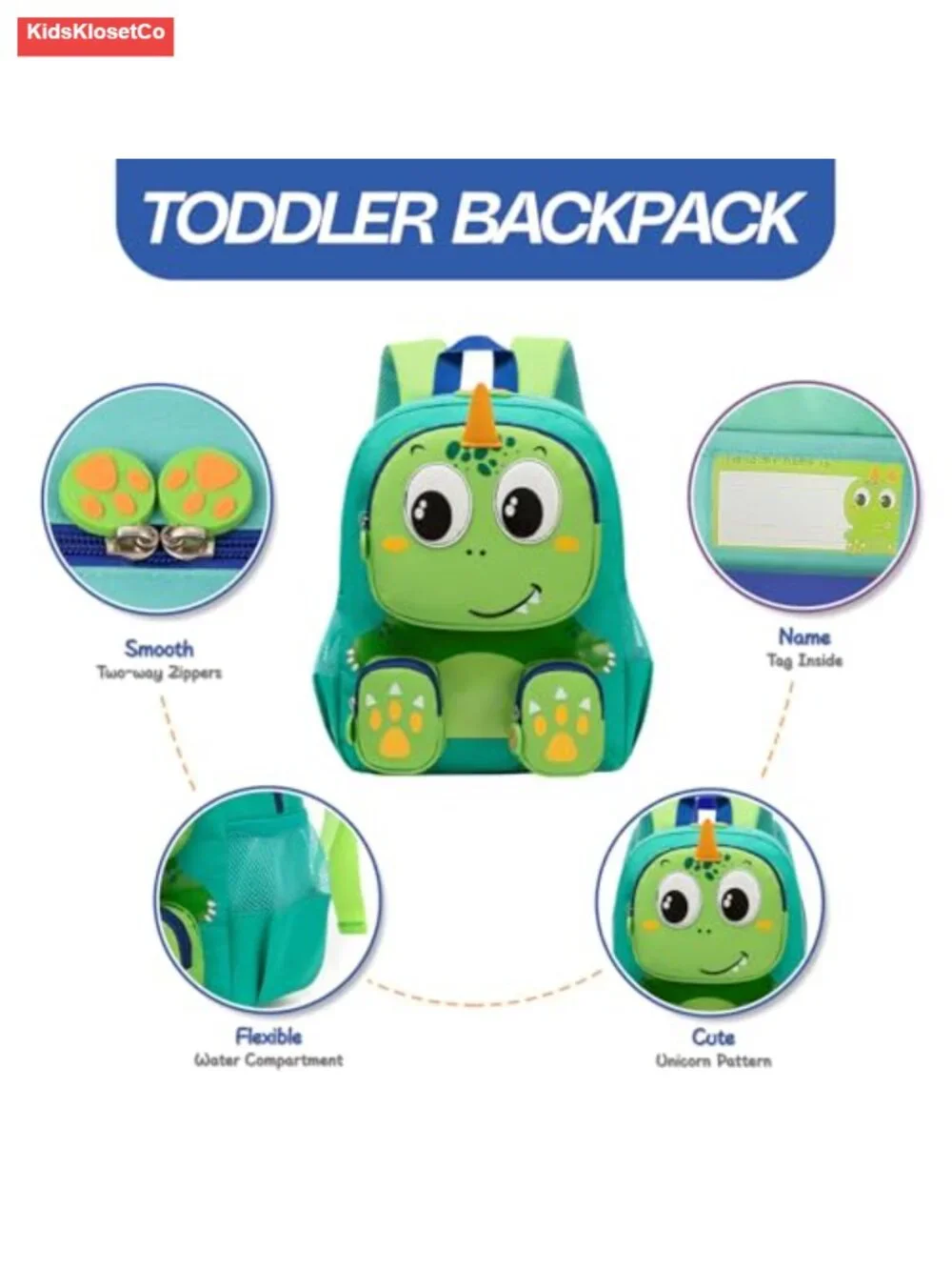 Toddler Dinosaur Backpack for Boys 2-5, Preschool School Bookbag with Chest